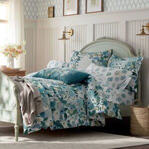 Garden Party Classic Cool Cotton Percale Duvet Cover - Teal, Full/Queen